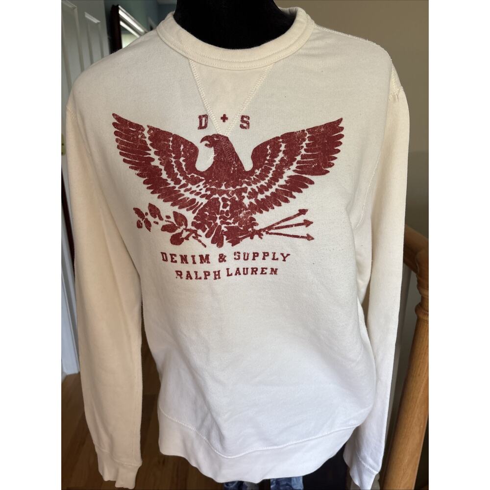 Denim And Supply Ralph Lauren Crew Neck Sweatshirt Cream Red Eagle Sz M VTG EUC